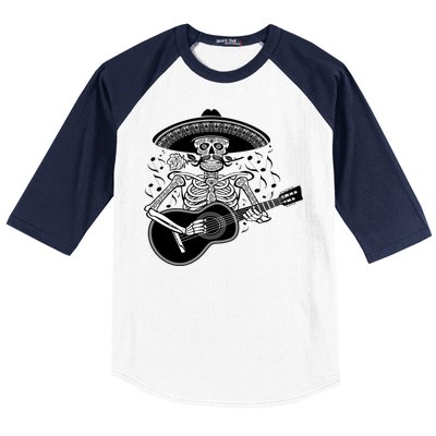 Cinco De Mayo Skeleton Playing the Guitar Baseball Sleeve Shirt