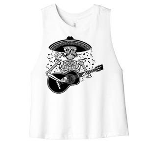 Cinco De Mayo Skeleton Playing the Guitar Women's Racerback Cropped Tank