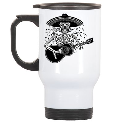 Cinco De Mayo Skeleton Playing the Guitar Stainless Steel Travel Mug