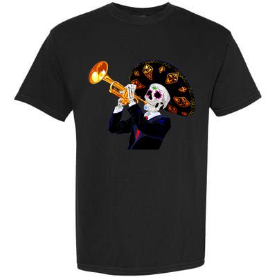 Cinco De Mayo Sugar Skull Playing Trumpet Garment-Dyed Heavyweight T-Shirt