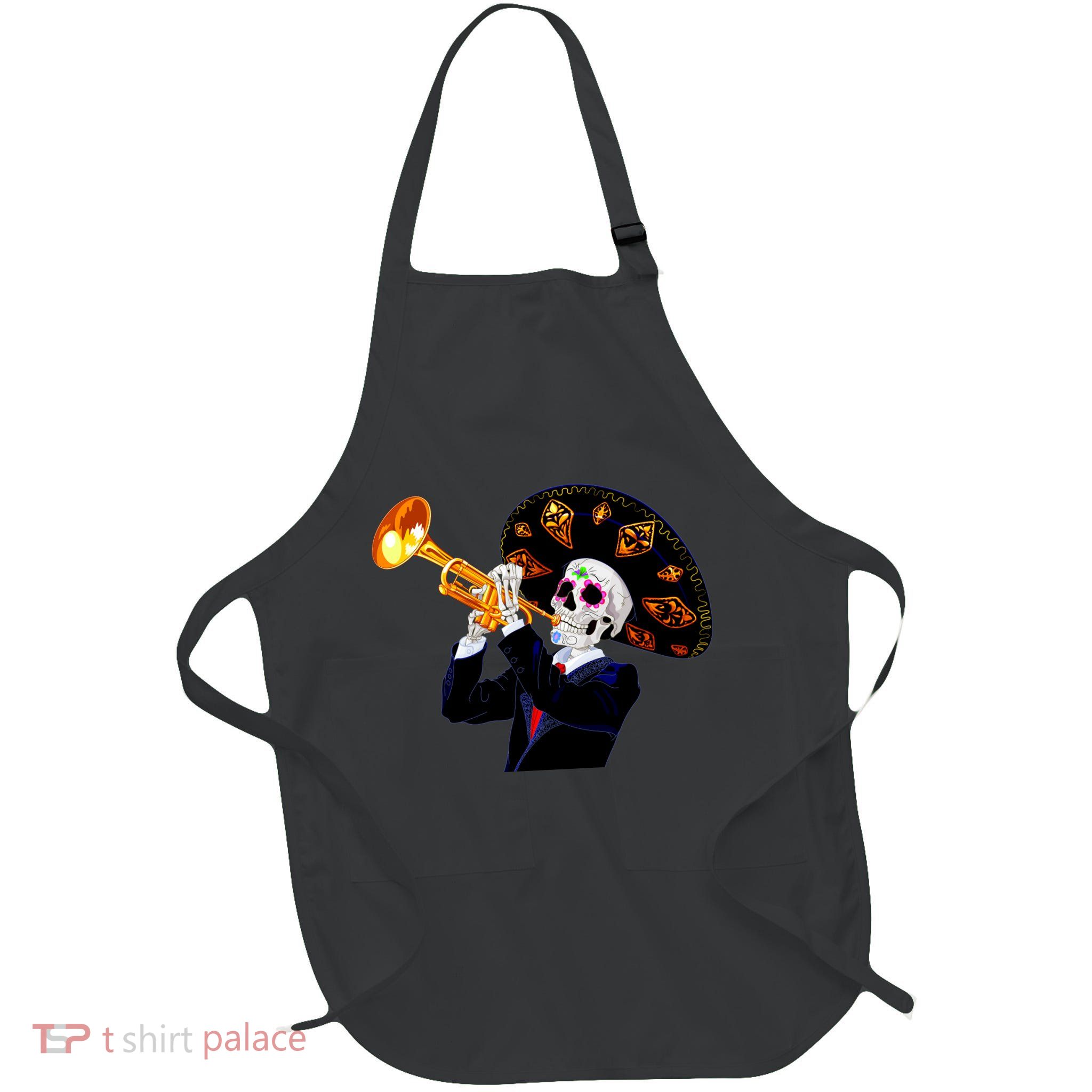 Cinco De Mayo Sugar Skull Playing Trumpet Full-Length Apron With Pockets