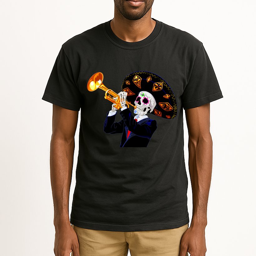 Cinco De Mayo Sugar Skull Playing Trumpet Tall T-Shirt