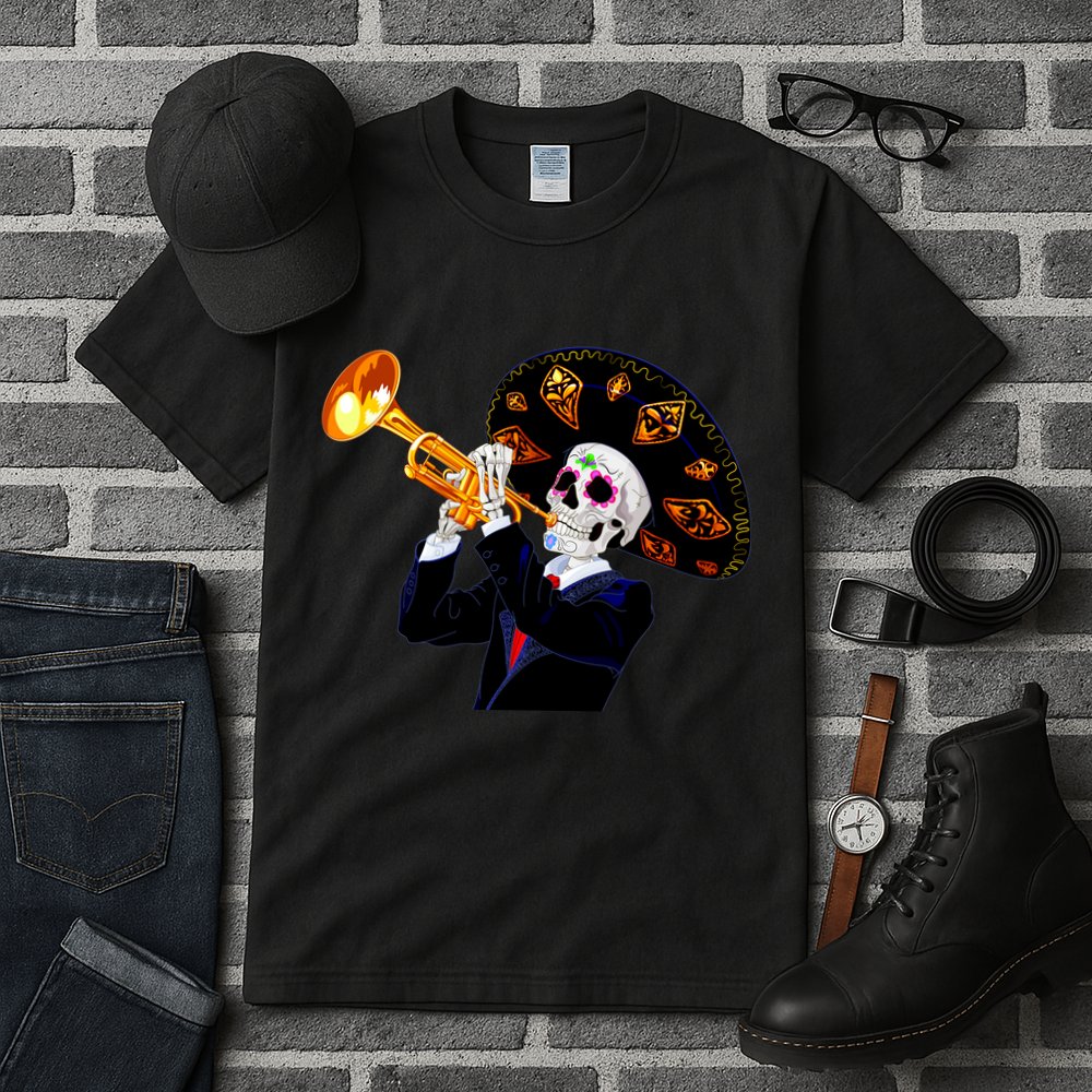 Cinco De Mayo Sugar Skull Playing Trumpet Tall T-Shirt