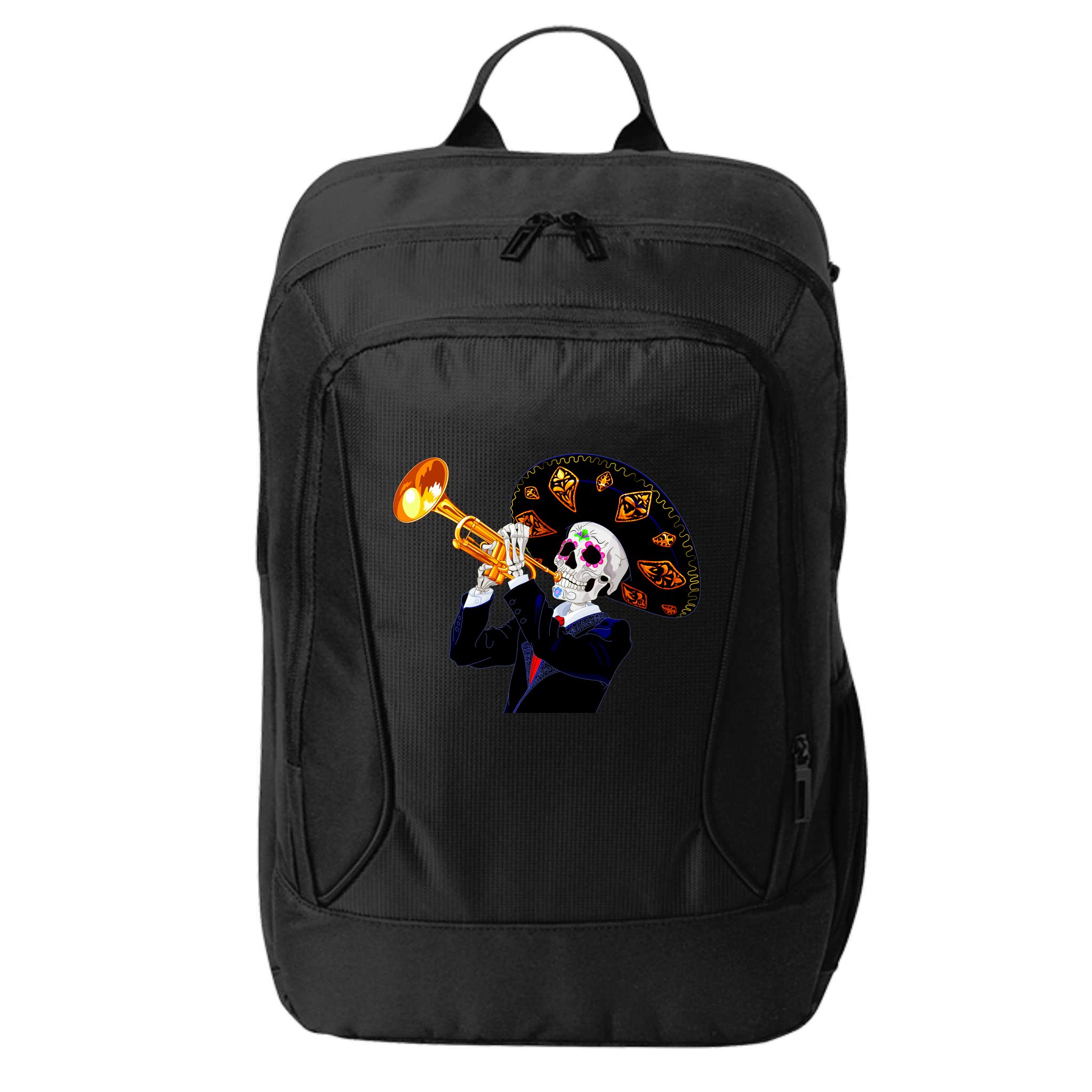 Cinco De Mayo Sugar Skull Playing Trumpet City Backpack