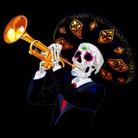 Cinco De Mayo Sugar Skull Playing Trumpet 7-Panel Snapback Hat