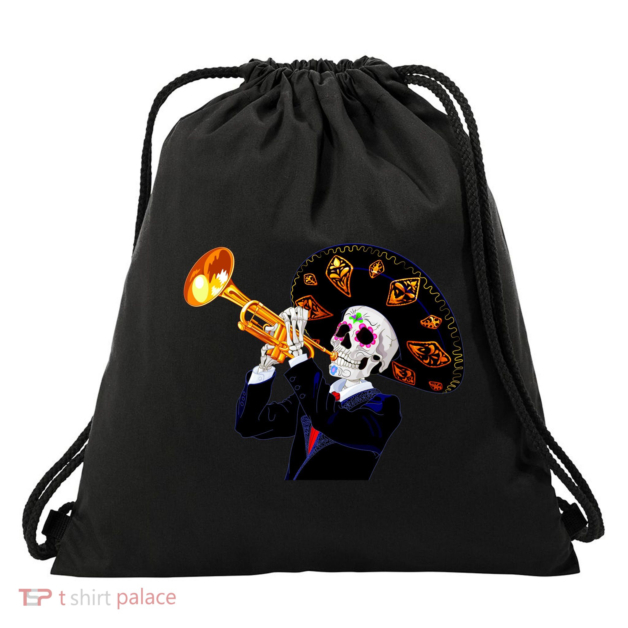 Cinco De Mayo Sugar Skull Playing Trumpet Drawstring Bag