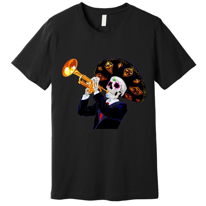 Cinco De Mayo Sugar Skull Playing Trumpet Premium T-Shirt