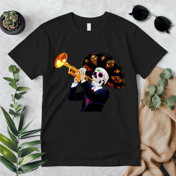 Cinco De Mayo Sugar Skull Playing Trumpet Premium T-Shirt