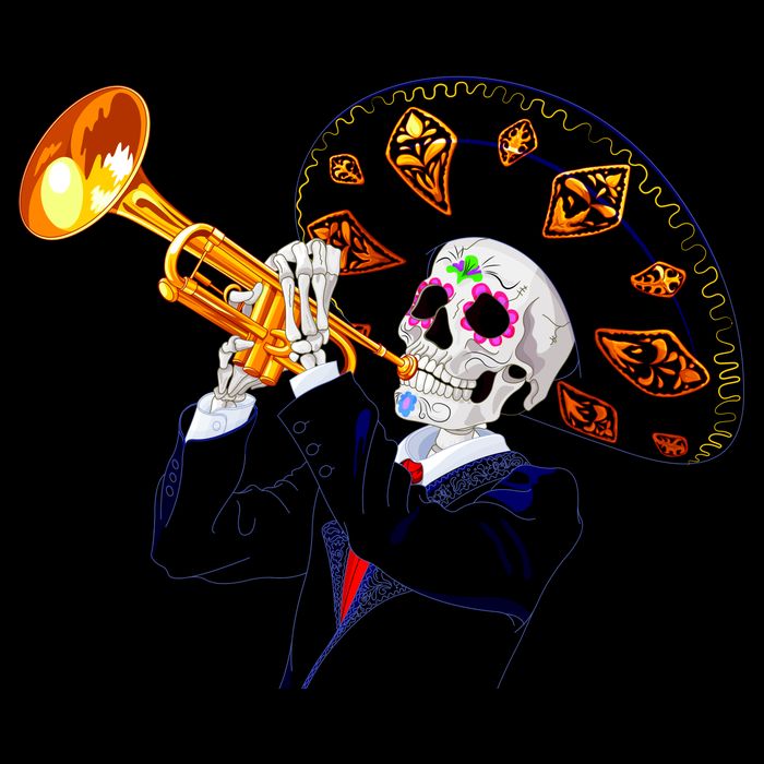 Cinco De Mayo Sugar Skull Playing Trumpet Premium T-Shirt