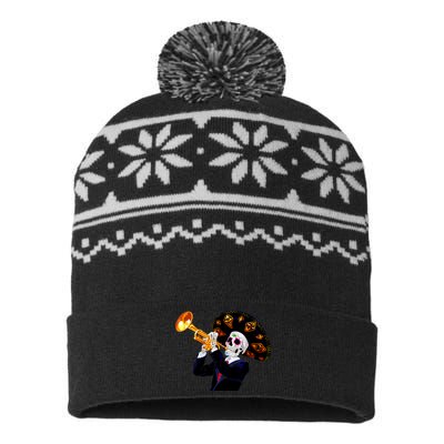 Cinco De Mayo Sugar Skull Playing Trumpet USA-Made Snowflake Beanie