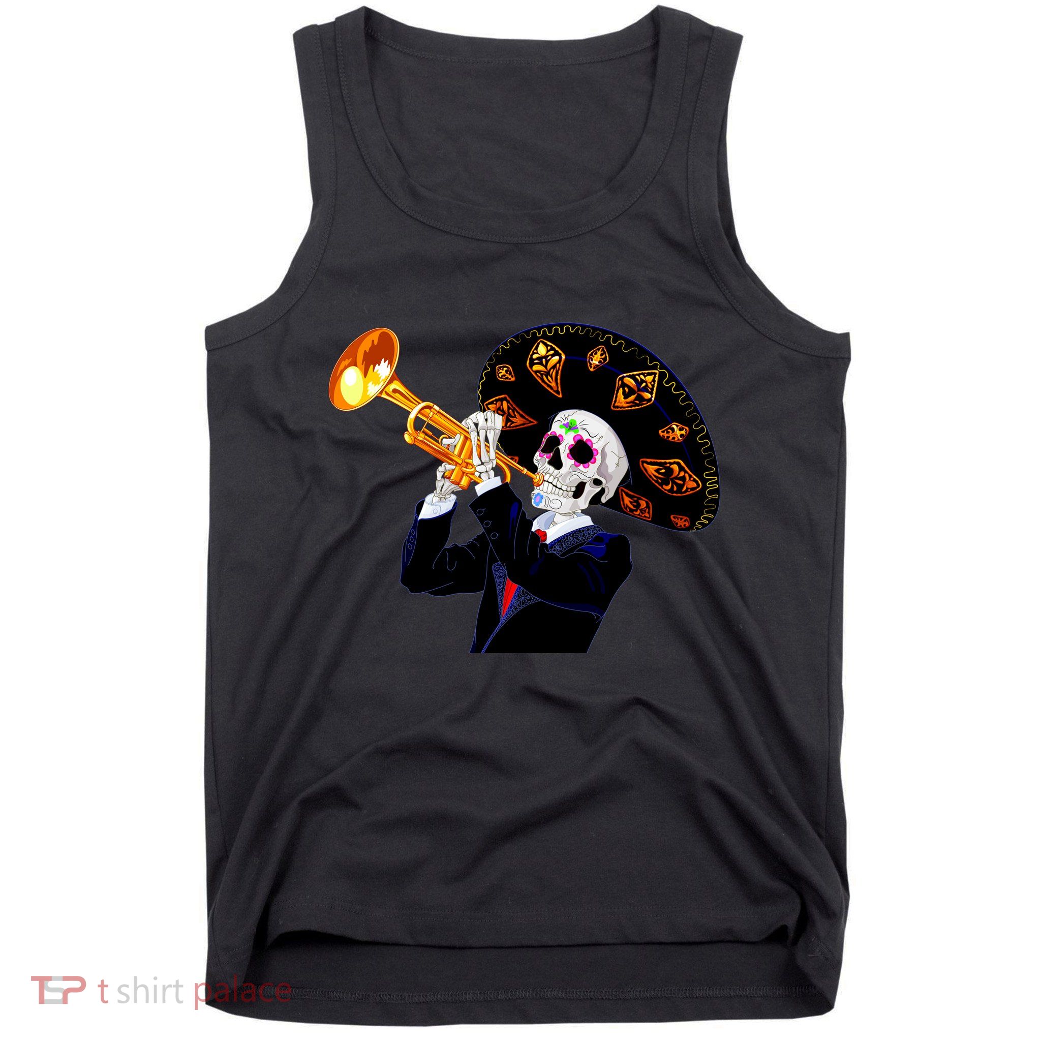 Cinco De Mayo Sugar Skull Playing Trumpet Tank Top