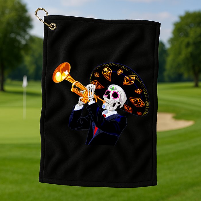 Cinco De Mayo Sugar Skull Playing Trumpet Golf Towel