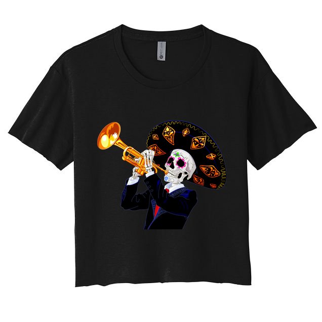 Cinco De Mayo Sugar Skull Playing Trumpet Crop Top