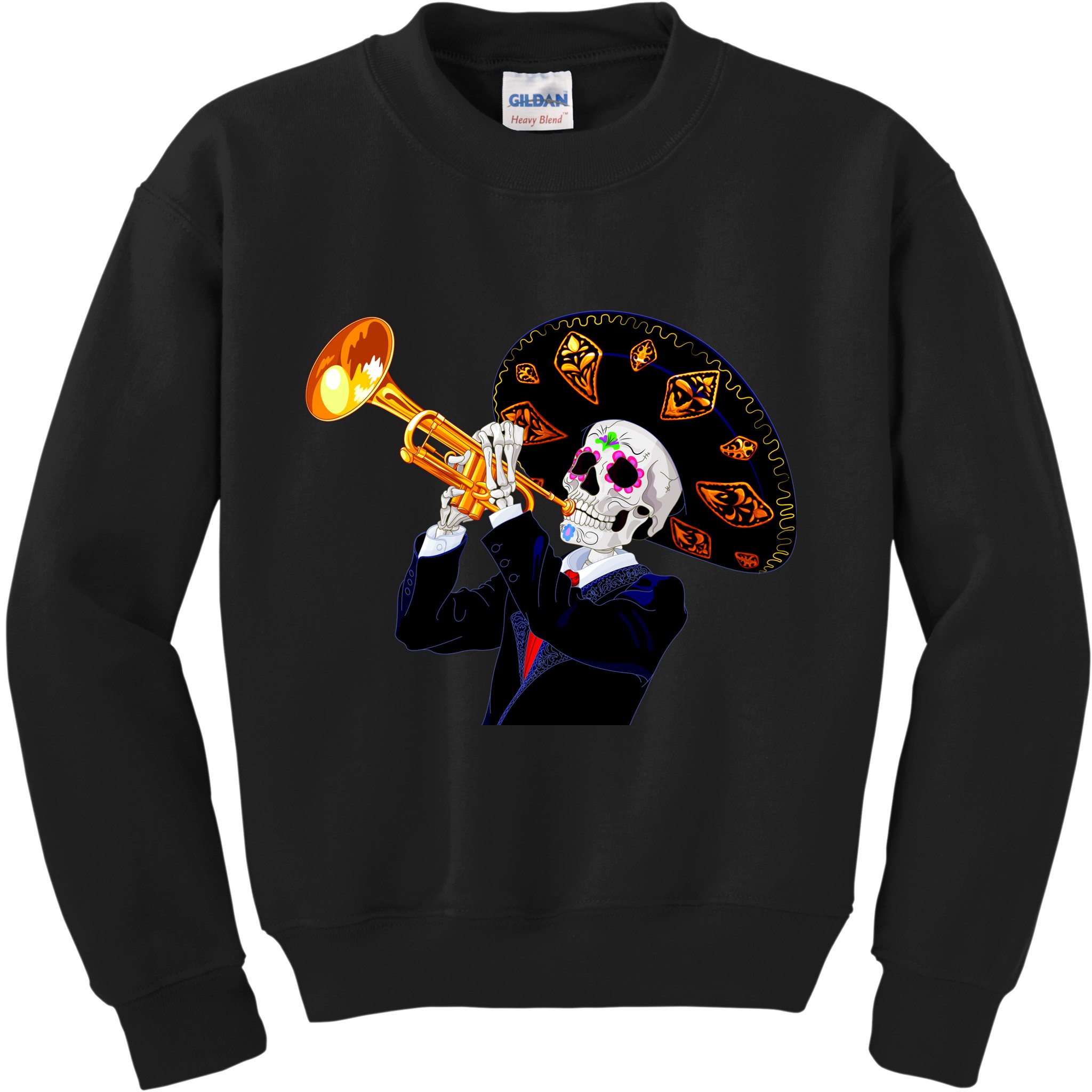 Cinco De Mayo Sugar Skull Playing Trumpet Kids Sweatshirt