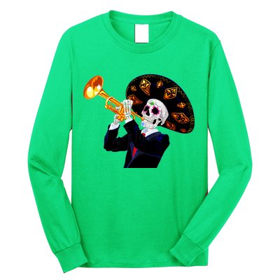 Cinco De Mayo Sugar Skull Playing Trumpet Long Sleeve Shirt