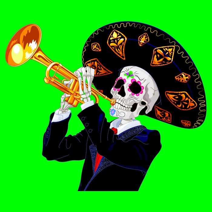 Cinco De Mayo Sugar Skull Playing Trumpet Long Sleeve Shirt