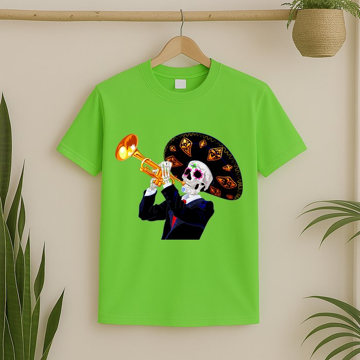 Cinco De Mayo Sugar Skull Playing Trumpet T-Shirt