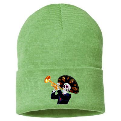 Cinco De Mayo Sugar Skull Playing Trumpet Sustainable Knit Beanie