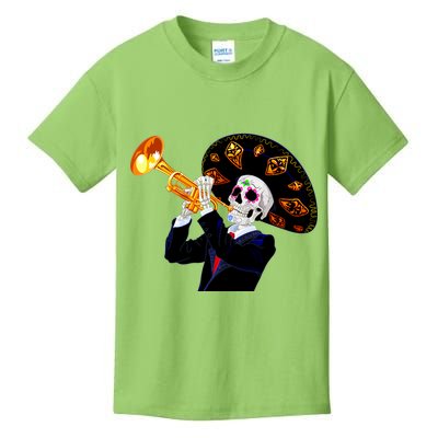 Cinco De Mayo Sugar Skull Playing Trumpet Kids T-Shirt
