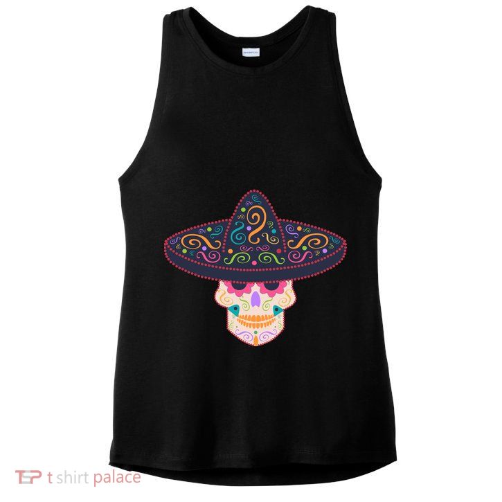 Cinco De Mayo Sugar Skull Sombrero Ladies PosiCharge Tri-Blend Wicking Tank