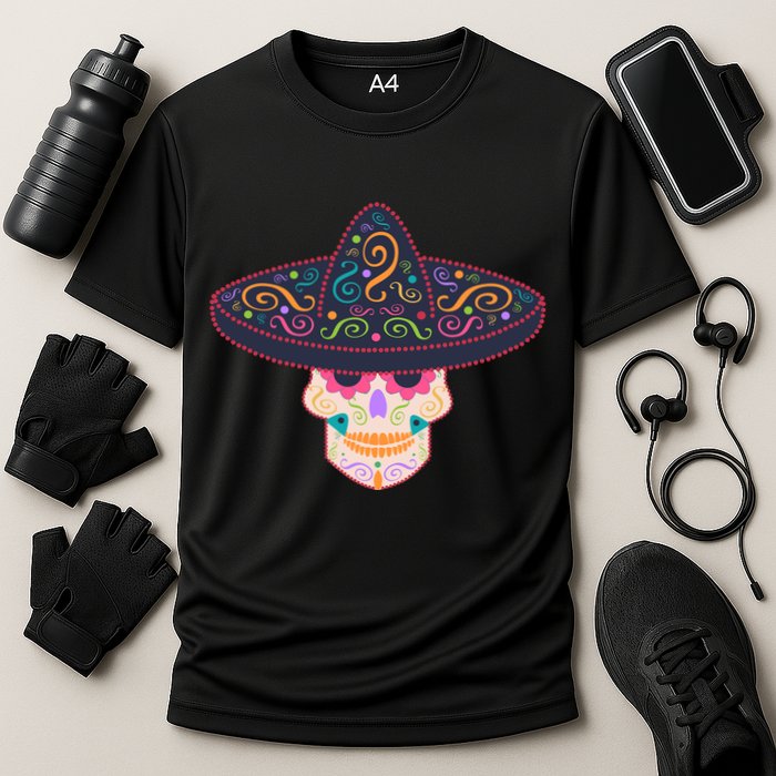 Cinco De Mayo Sugar Skull Sombrero Cooling Performance Crew T-Shirt