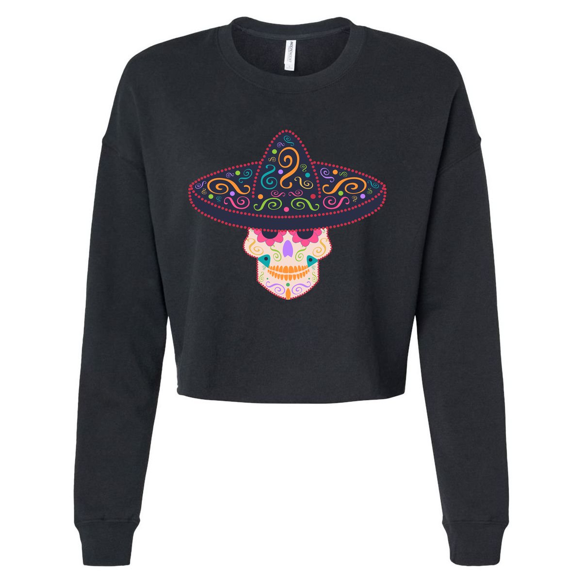 Cinco De Mayo Sugar Skull Sombrero Cropped Pullover Crew