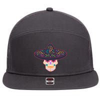 Cinco De Mayo Sugar Skull Sombrero 7 Panel Mesh Trucker Snapback Hat