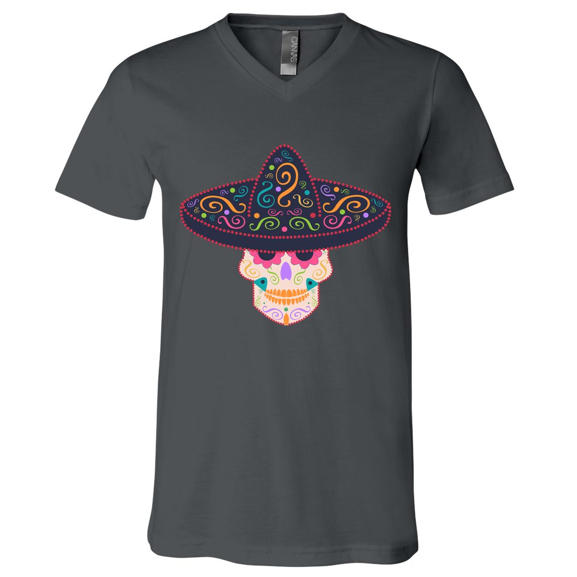 Cinco De Mayo Sugar Skull Sombrero V-Neck T-Shirt