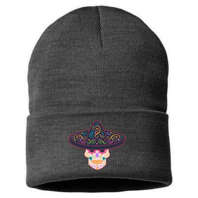 Cinco De Mayo Sugar Skull Sombrero Sustainable Knit Beanie