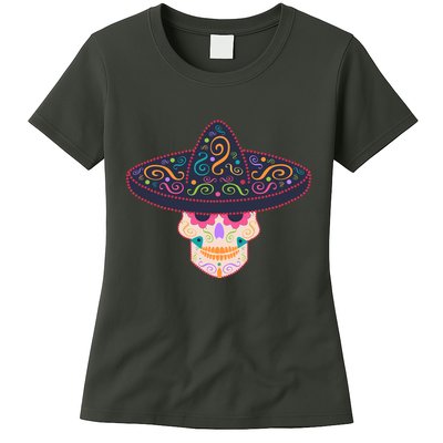 Cinco De Mayo Sugar Skull Sombrero Womens T-Shirt