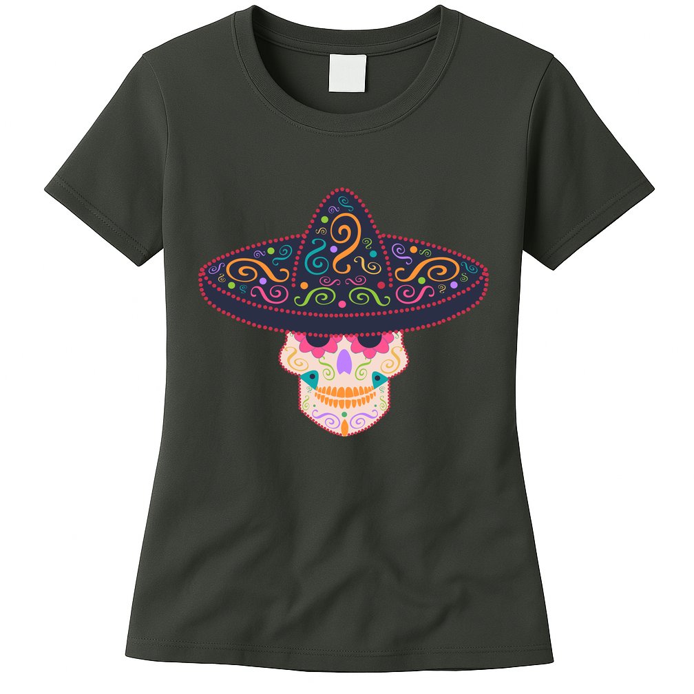 Cinco De Mayo Sugar Skull Sombrero Womens T-Shirt
