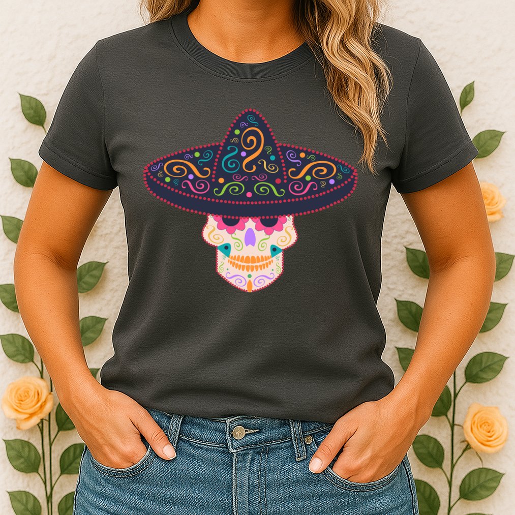 Cinco De Mayo Sugar Skull Sombrero Womens T-Shirt