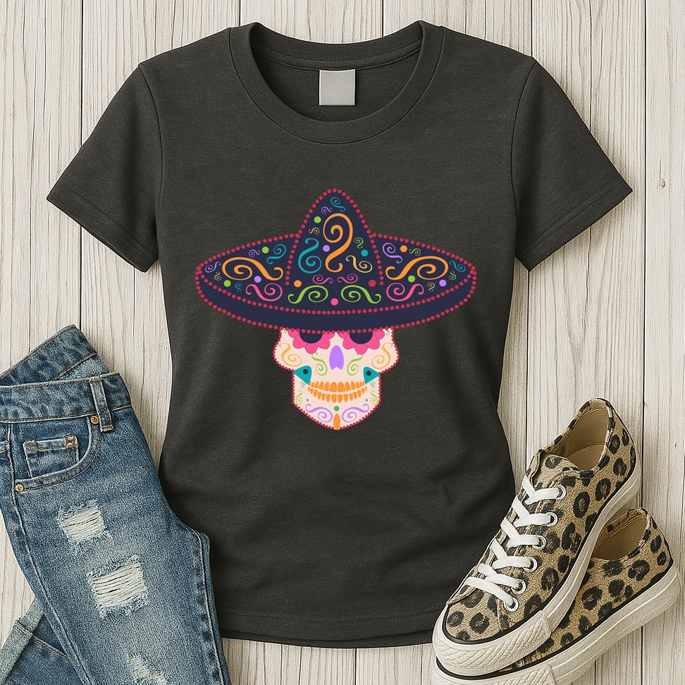 Cinco De Mayo Sugar Skull Sombrero Womens T-Shirt