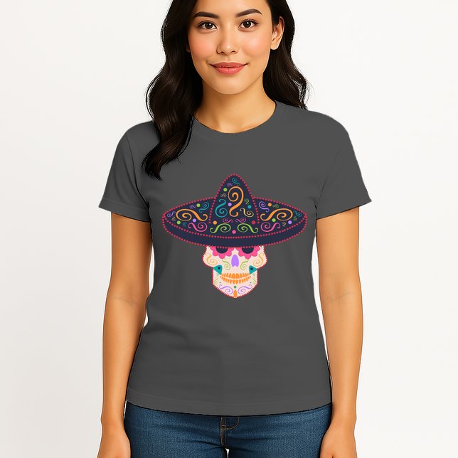 Cinco De Mayo Sugar Skull Sombrero Womens T-Shirt