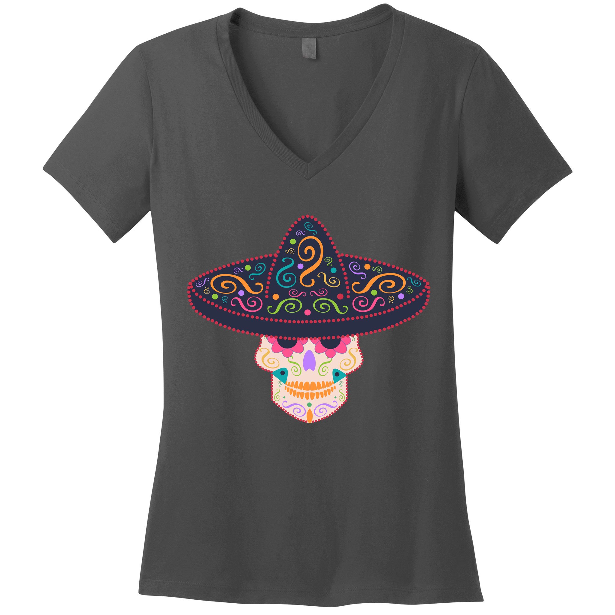 Cinco De Mayo Sugar Skull Sombrero Women's V-Neck T-Shirt