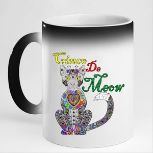 Cinco De Meow Funny Mexican Cat 11oz Black Color Changing Mug