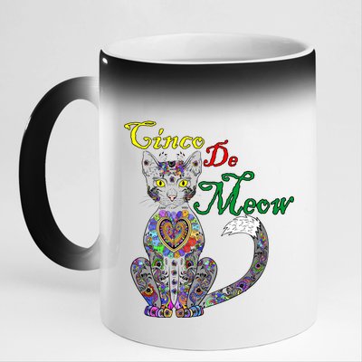 Cinco De Meow Funny Mexican Cat 11oz Black Color Changing Mug