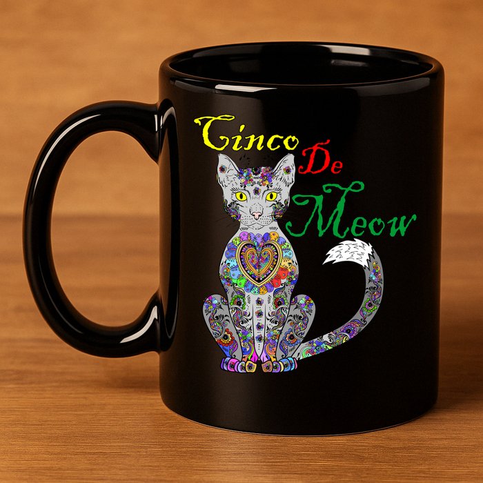 Cinco De Meow Funny Mexican Cat 11oz C Handle Ceramic Mug