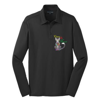 Cinco De Meow Funny Mexican Cat Silk Touch Performance Long Sleeve Polo