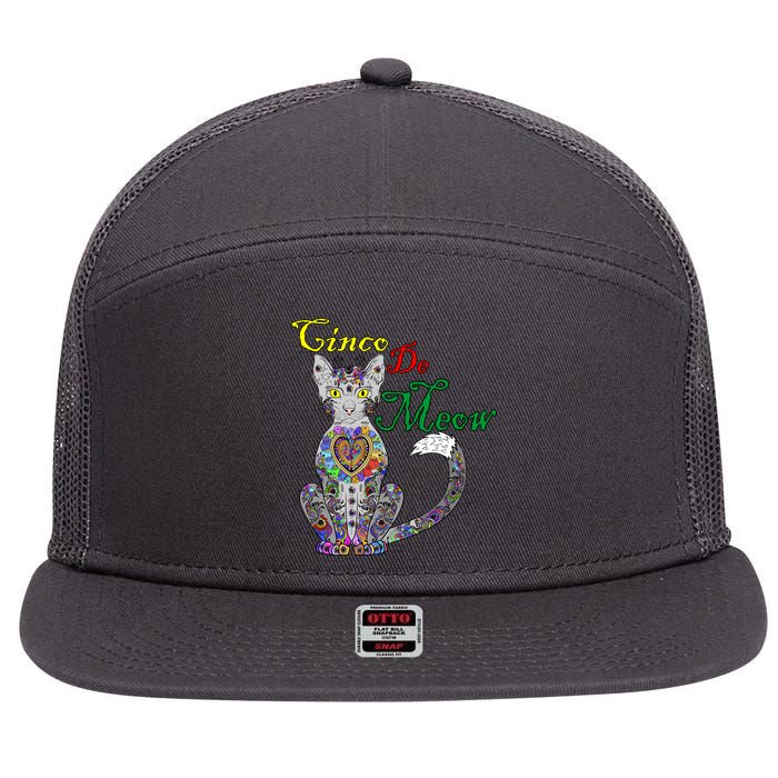 Cinco De Meow Funny Mexican Cat 7 Panel Mesh Trucker Snapback Hat