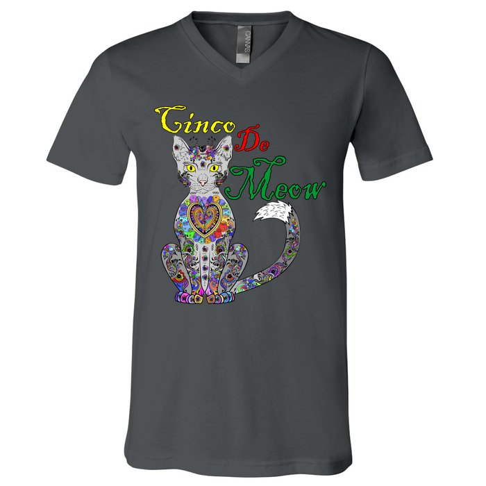 Cinco De Meow Funny Mexican Cat V-Neck T-Shirt