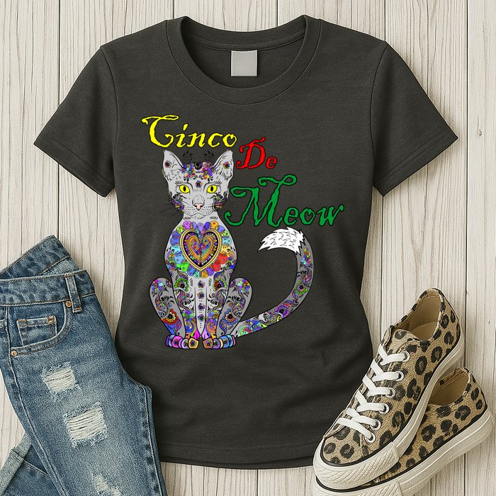 Cinco De Meow Funny Mexican Cat Womens T-Shirt