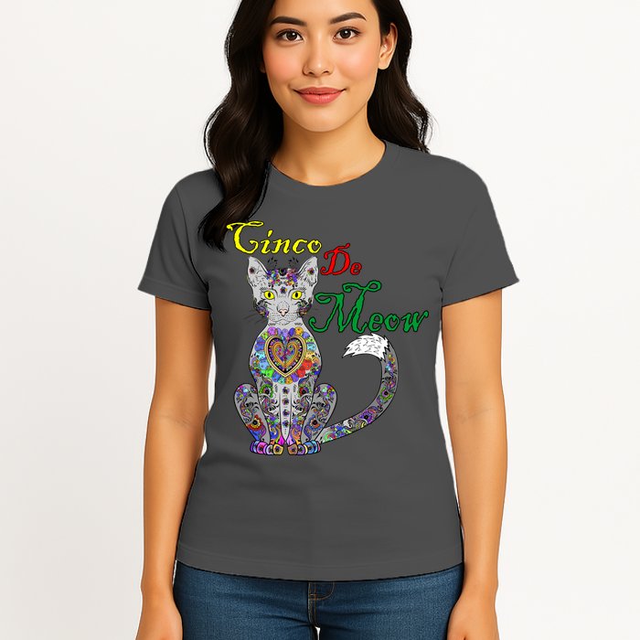Cinco De Meow Funny Mexican Cat Womens T-Shirt