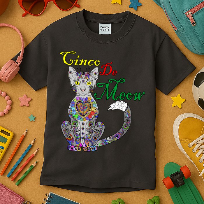 Cinco De Meow Funny Mexican Cat Kids T-Shirt