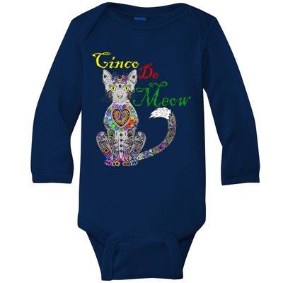 Cinco De Meow Funny Mexican Cat Baby Long Sleeve Bodysuit