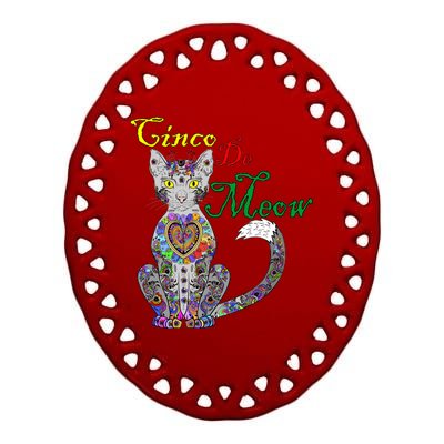 Cinco De Meow Funny Mexican Cat Ceramic Oval Ornament