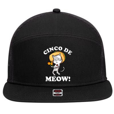 Cinco De Meow! Mayo Funny Mexican Cat 7 Panel Mesh Trucker Snapback Hat