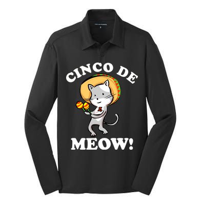 Cinco De Meow! Mayo Funny Mexican Cat Silk Touch Performance Long Sleeve Polo