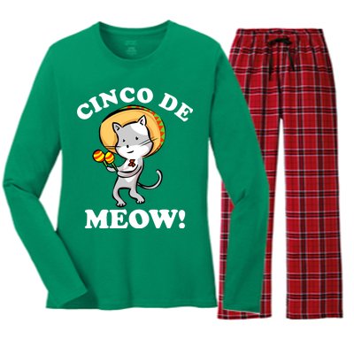 Cinco De Meow! Mayo Funny Mexican Cat Women's Long Sleeve Flannel Pajama Set 