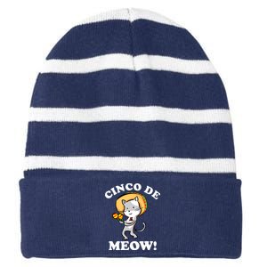 Cinco De Meow! Mayo Funny Mexican Cat Striped Beanie with Solid Band